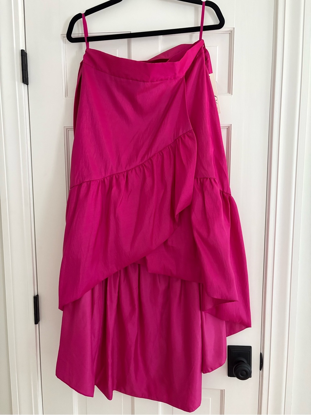 Eliza J Fuchsia High-Low Tiered Midi Skirt with Side Tie - Picture 2 of 6